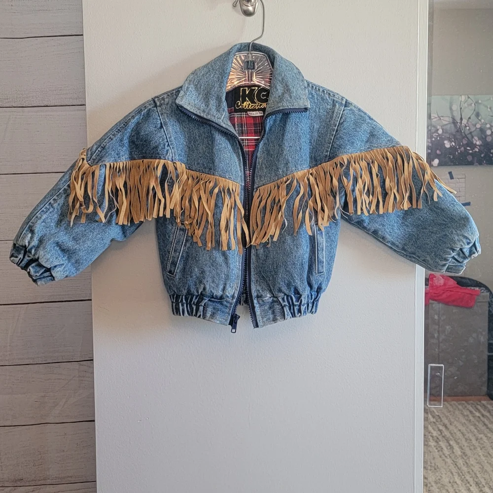 KC Collection denim and Leather Fringe Jacket - Size M - Picture 1 of 5